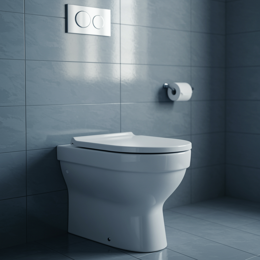 Finished bathroom with clean toilet after professional sewer camera inspection by plumber